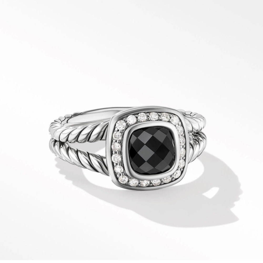 Petite Albion® Ring in Sterling Silver with Black Onyx and Pavé Diamonds